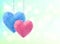 Blue and pink fluffy hearts pair on blue bokeh