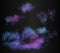 Blue and pink futuristic colorful smoke clouds. Vector realistic magic color vibrant fog isolated on the semi