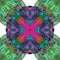 Blue, pink and green symmetrical kaleidoscope pattern. 3d waves