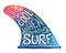 Blue and pink hand drawn single fin with lifestyle lettering - Life is cool when you surf. Vector doodle style image