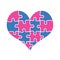 Blue and Pink Heart Assembled of Puzzle Pieces