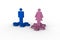 Blue and pink human figures over jigsaw pieces separated