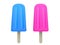 Blue and pink ice creams on a stick