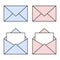 Blue and pink mail linear icons. Open and closed envelopes. E-mail symbol for your design