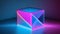 blue pink neon refraction line square cube future fashion abstract technology