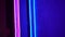 Blue and pink neon rim light along night club interior wall and door edge