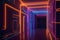 Blue pink neon room background. Vibrant gradient. Spaceship interrior. Ai Generated.