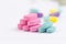 Blue and pink piles of tablet