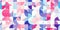 Blue pink simple geometric graphic backdrop. Awesome color curves education surface. Amazing multicolor school pattern. Colored