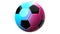 Blue and pink soccer ball on white background.