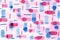 Blue pink stripes and blobs watercolor background