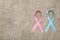 Blue and pink symbolic ribbon - the problem of cancer, breast cancer, prostate cancer ribbon