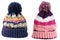 Blue pink winter bobble ski hat isolated white