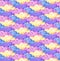 Blue, pink, yellow and violet cartoon style clouds seamless pattern