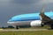 Blue plane taxiing