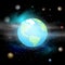 Blue planet against Universe. Solar system. Earth in space background. EPS 10 Vector illustration