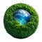 Blue planet earth covered with green vegetation moss