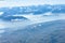 Blue planet earth unique alpine aerial panorama. High altitude aerial view of Swiiss Alps lakes, seen from an airplane