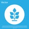 Blue Plant icon isolated on blue background. Seed and seedling. Leaves sign. Leaf nature. White circle button. Vector
