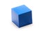 Blue plastic cube on white