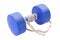 Blue plastic dumbbell with tapeline