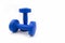 Blue plastic dumbbells on white