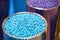 Blue plastic granular polymer