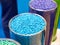 Blue plastic granular polymer