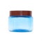 Blue plastic jar with a lid on a white background, isolate, tara