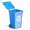 Blue plastic recycle bin opened 3D