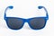 Blue plastic sunglasses isolated on white