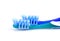 blue plastic toothbrush, the top view, Composition of two toothbrushes