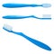 Blue plastic toothbrush, the top view, sideways and in the long term