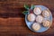 A blue plate with homemade, fresh British Mince Pies