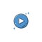 Blue play button colored outline icon, flat