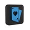 Blue Playing card icon isolated on transparent background. Black square button.