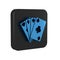 Blue Playing cards icon isolated on transparent background. Casino gambling. Black square button.