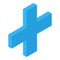 Blue plus sign icon, isometric style