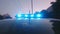 Blue police lights flashing on patrol car, emergency vehicle, law enforcement