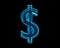 Blue polished neon light glow glassy crystal font - dollar - peso sign isolated on black dark, 3D illustration of symbols