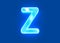 Blue polished neon light reflective crystal alphabet - letter Z isolated on dark blue background, 3D illustration of symbols