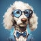 Blue Poodle With Crystalized Bow Tie And Glasses: A Witty And Clever Fashion-illustration