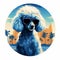 Blue Poodle Dog In Sunglasses On Circular Background