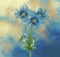 Blue Poppy painting with Surreal Cloud