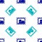 Blue Postal stamp icon isolated seamless pattern on white background. Vector Illustration