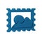 Blue Postal stamp icon isolated on transparent background.