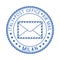 Blue postal stamp Milan, Italy. Postmark with envelope sign