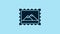 Blue Postal stamp and Mountains icon isolated on blue background. 4K Video motion graphic animation