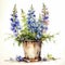 The Blue Pot: A Vibrant Watercolor Delphiniums Set for Stock Photos AI Generated