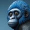 Blue Primate Portrait: A Playful And Bold 3d Rendered Chimp Figurine